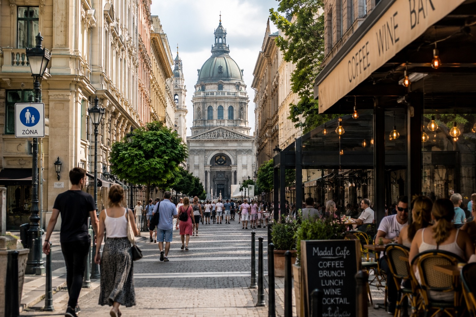 A Budapest street scene near the Basilica